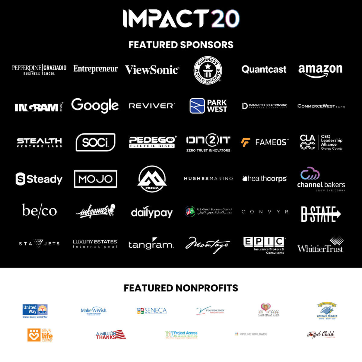 IMPACT 20 Sponsors and Featured Nonprofits